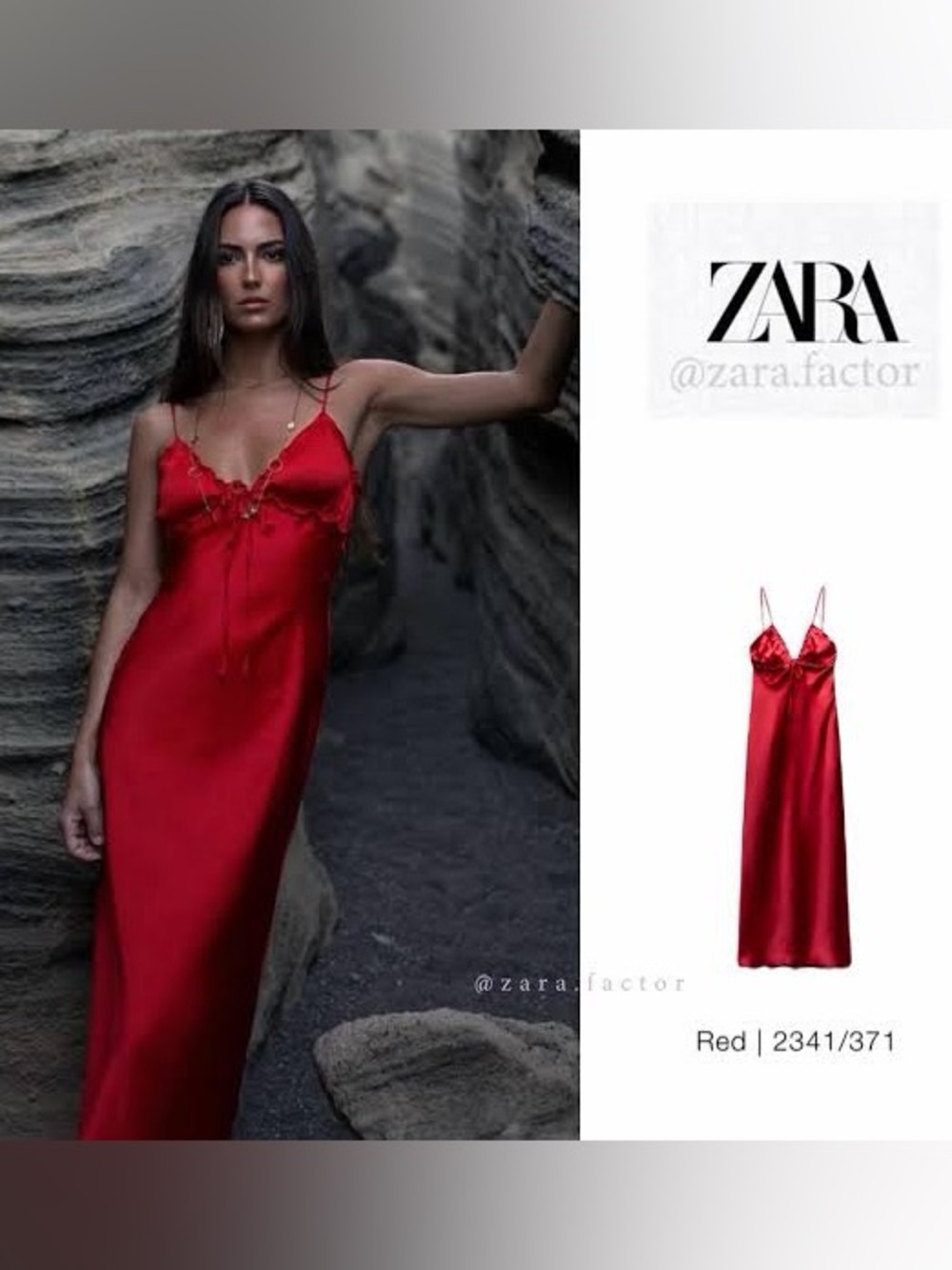 Zara Red Satin Slip Dress with Lace-Trimmed V-Neck